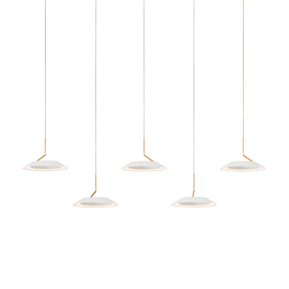 Koncept Lighting RYP-L5-SW-MWG Royyo LED Pendant (linear with 5 pendants), Matte White with Gold, Matte White Canopy